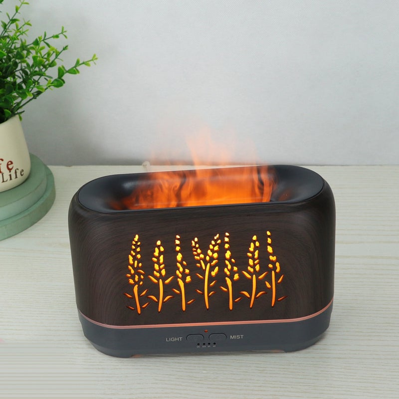 Light Wood Grain Humidifier with Flame Effect, 200ml, EU Standard