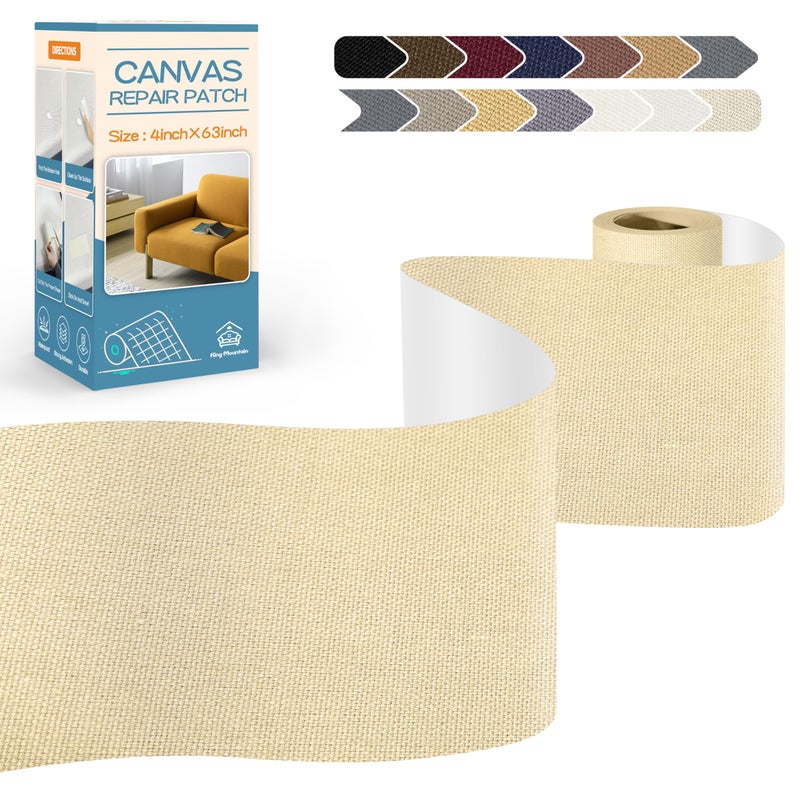 KING MOUNTAIN Canvas Repair TapeOutdoor Gear Patch 463 InchesWaterproofSelfAdhesive for Repairing Boat CoversSun ShadesSofasTentsLounge ChairsAwnings Beige