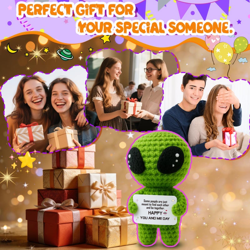 MAMAGIFTREE Valentines Day Gifts for Women Men, I Love You Romantic Theme Crochet Alien Decor, Wedding Anniversary Present for Boyfriend Girlfriend Him Her Wife Husband Fiance Couples Easter Basket Stuffers - Image 4