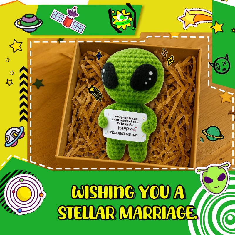 MAMAGIFTREE Valentines Day Gifts for Women Men, I Love You Romantic Theme Crochet Alien Decor, Wedding Anniversary Present for Boyfriend Girlfriend Him Her Wife Husband Fiance Couples Easter Basket Stuffers - Image 2
