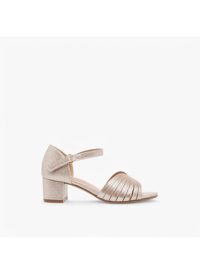 Flora Bella By Shoexpress Girls Textured Block Heel Sandals with Hook and Loop Closure
