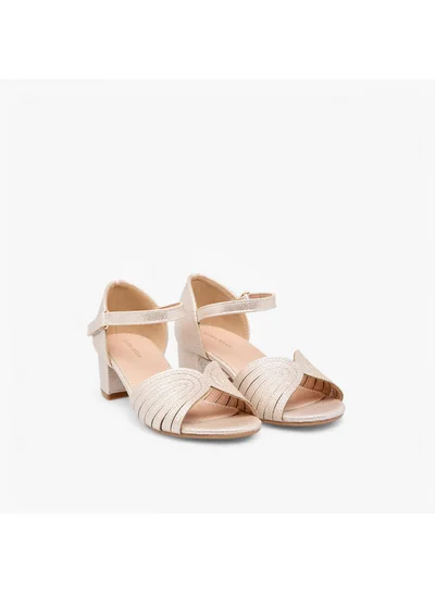 Flora Bella By Shoexpress Girls Textured Block Heel Sandals with Hook and Loop Closure