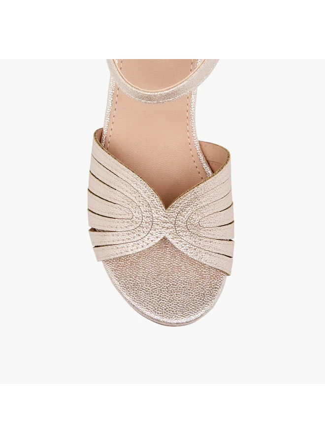 Flora Bella By Shoexpress Girls Textured Block Heel Sandals with Hook and Loop Closure