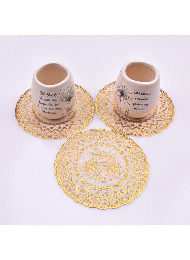 20cm European Style Foil Pvc Heat Insulation Round Cup Mat Vase Plate Tray Mat Hotel Decoration-Color:Silver Square Lotus-Specifications:20cm  - Image 2