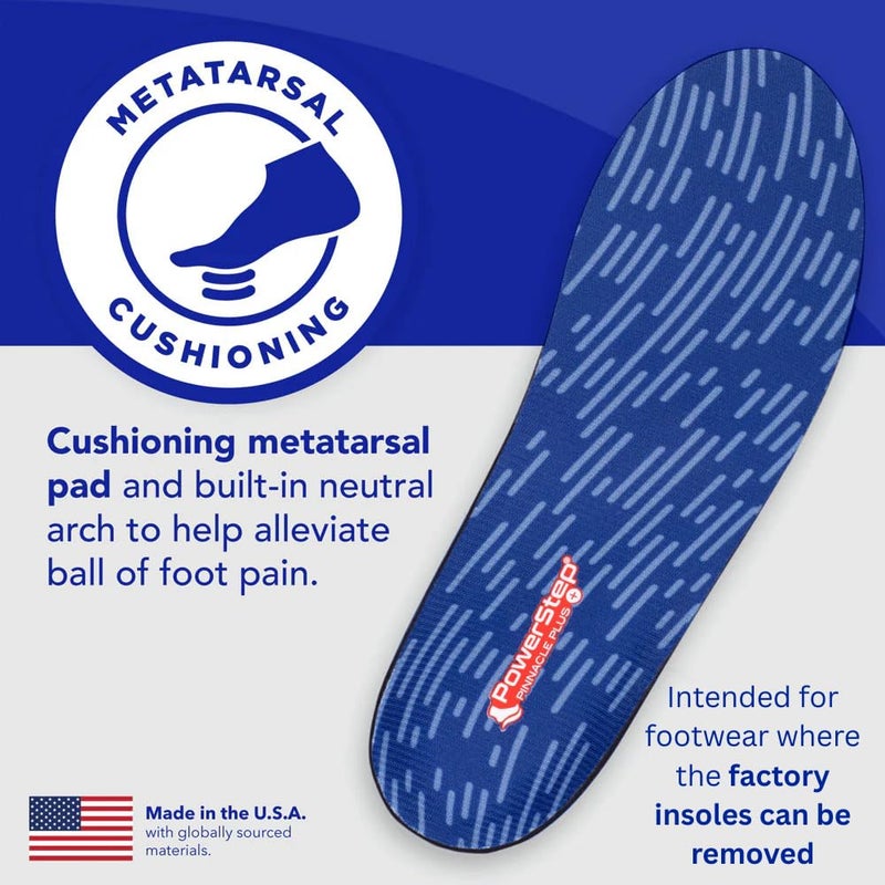 PowerStep Pinnacle Plus Met, Ball of Foot Pain Relief Orthotics, Shoe Inserts, Metatarsalgia, Arch Support, Morton's Neuroma Pain Relief, Shoe Insoles, Metatarsal Pad, Made in USA (M 12-13) - Image 4