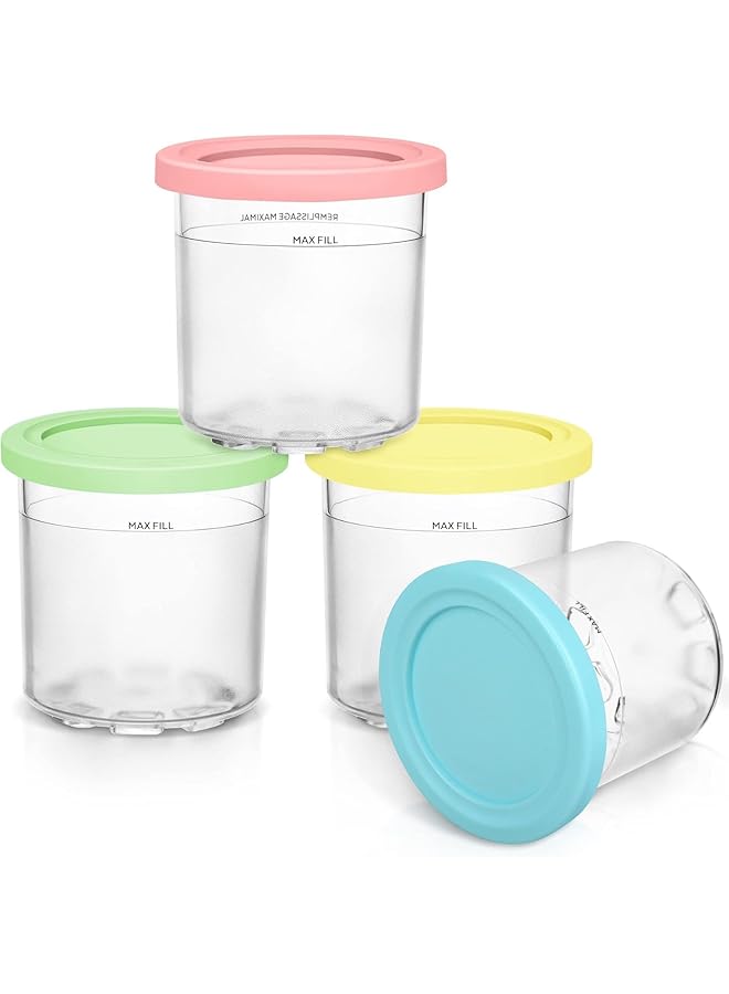 Green Tiger Ice Cream Maker Pints and Lids for Ninja Creami - Compatible with NC300, NC301 & NC299AMZ Series (4 Pack - Blue, Pink, Green, Yellow) - Image 1