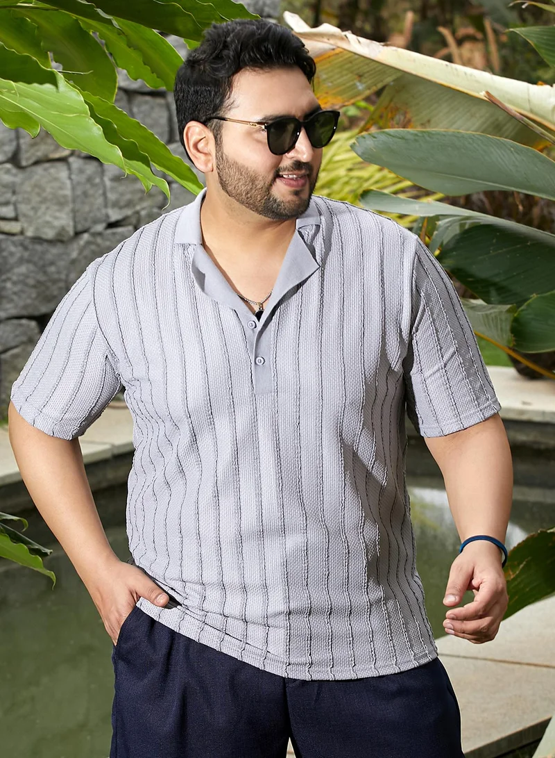 انستافاب بلس تيشيرت بولو رجالي رمادي منسوج بلمسة خشبية مقاس بلس للملابس الكاجوال