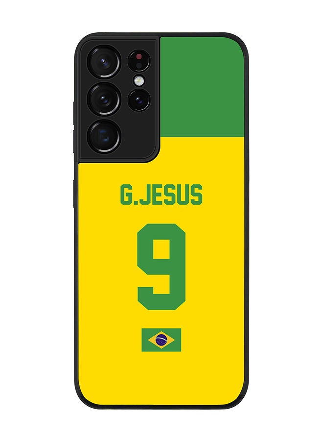 Stylizedd Rugged Black edge case for Samsung Galaxy S21 Ultra 5G Slim fit Soft Case Flexible Rubber Edges Anti Drop TPU Gel Thin Cover - Football Team - Brazil Player Name - G.Jesus - Image 1