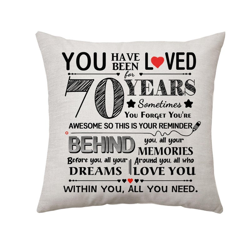 Aconesong Turning 70th Gifts Birthday Decorations for Women Throw Pillow Cover for 70th Birthday Gift for 70 Years Old Men Parents Grandparents Auntie Best Friend Idea Appreciation Gifts 45 x 45 cm (70) - Image 1
