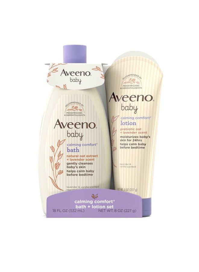 Aveeno Baby Calming Comfort Bath & Lotion Set, Nighttime Baby Skin Care Products with Natural Oat, Lavender & Vanilla Scents, Paraben-, Phthalate- & Phenoxyethanol-Free, 2 Items  - Image 1
