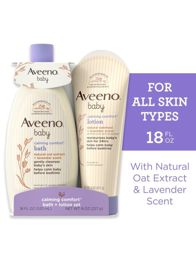 Aveeno Baby Calming Comfort Bath & Lotion Set, Nighttime Baby Skin Care Products with Natural Oat, Lavender & Vanilla Scents, Paraben-, Phthalate- & Phenoxyethanol-Free, 2 Items  - Image 2