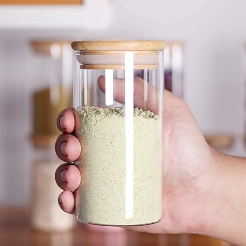 NVRA Premium 320ml Pack of 6 Borosilicate Glass Jars with Bamboo Lid I Transparent Airtight Borosilicate Kitchen Containers Set | Glass Jars for Cookies Snacks Dry Fruits Nuts Pulses Pantry & Herbs - Image 3