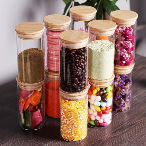 NVRA Premium 320ml Pack of 6 Borosilicate Glass Jars with Bamboo Lid I Transparent Airtight Borosilicate Kitchen Containers Set | Glass Jars for Cookies Snacks Dry Fruits Nuts Pulses Pantry & Herbs - Image 4