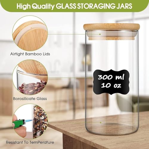 NVRA Premium 320ml Pack of 6 Borosilicate Glass Jars with Bamboo Lid I Transparent Airtight Borosilicate Kitchen Containers Set | Glass Jars for Cookies Snacks Dry Fruits Nuts Pulses Pantry & Herbs - Image 5