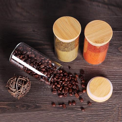 NVRA Premium 320ml Pack of 6 Borosilicate Glass Jars with Bamboo Lid I Transparent Airtight Borosilicate Kitchen Containers Set | Glass Jars for Cookies Snacks Dry Fruits Nuts Pulses Pantry & Herbs - Image 2