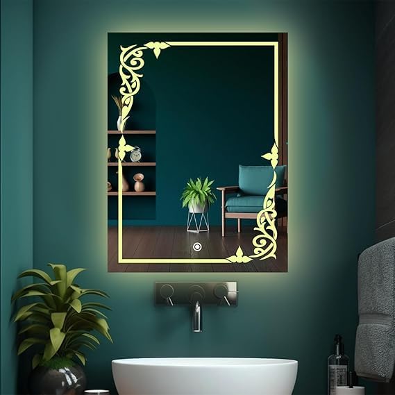TINITALO Quality Glass Rectangular LED Mirror for Bathroon with Back Light Imported Touch Sensor + Dimmer + White Light + Coold Day Light + Warm Light Total 3 Light Brightness Adjustable LED 303 - Image 1