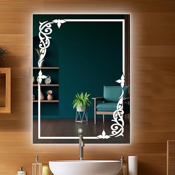 TINITALO Quality Glass Rectangular LED Mirror for Bathroon with Back Light Imported Touch Sensor + Dimmer + White Light + Coold Day Light + Warm Light Total 3 Light Brightness Adjustable LED 303 - Image 2