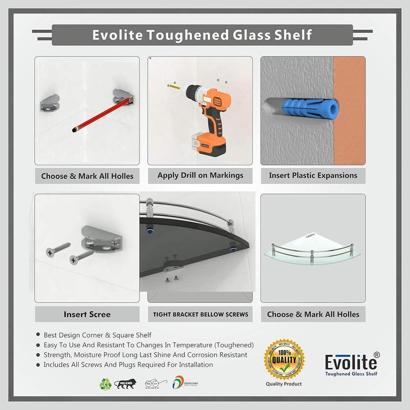 Evolite Evolite Premium Tempered Glass Shelf Corner for Bathroom Kitchen and Wall Mount Storage Accessories with Fitted Brackets 6 mm Frosted Toughened Glass Shelf 5 x 21 inchPack of 2 - Image 5