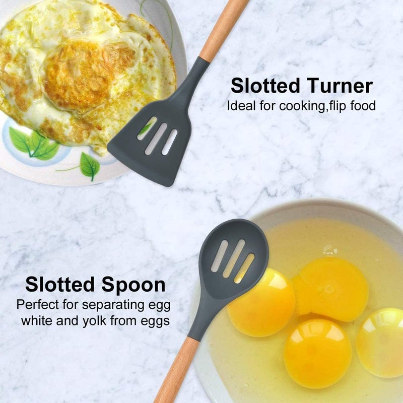TASKHOUSE Kitchen Utensil Set 5 pcs NonStick Silicone Spatula Set with Holder Wooden Handle Heat Resistant Gadget Non Scratch and Non Stick Easy Grip Cooking Tool - Image 5