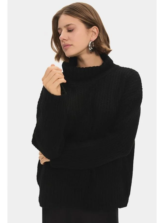 جون June Women Wide Fit Turtleneck Knitwear Sweater Black