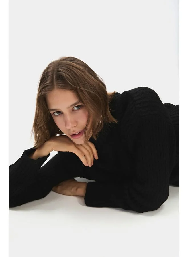 جون June Women Wide Fit Turtleneck Knitwear Sweater Black