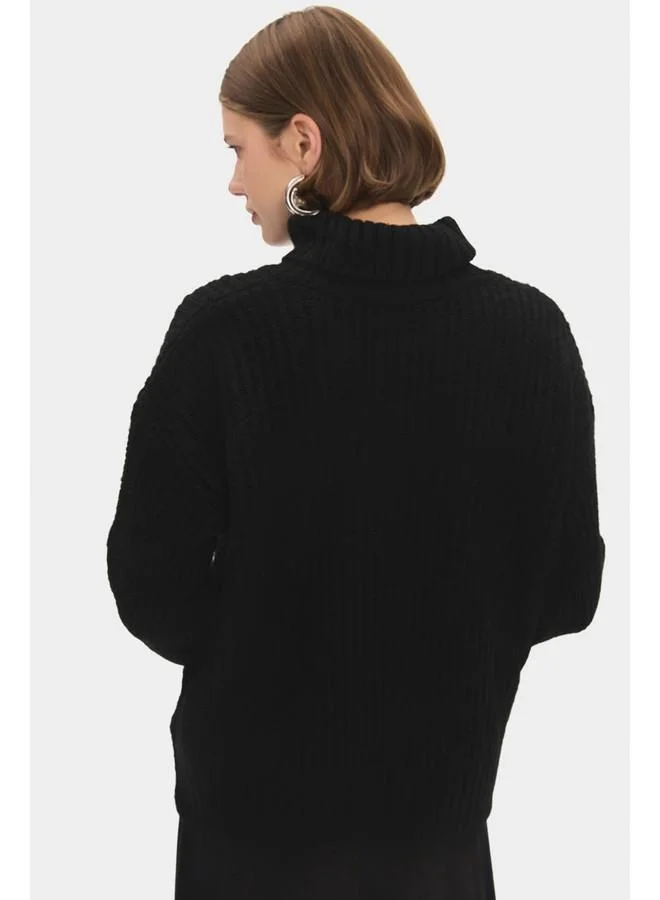 جون June Women Wide Fit Turtleneck Knitwear Sweater Black