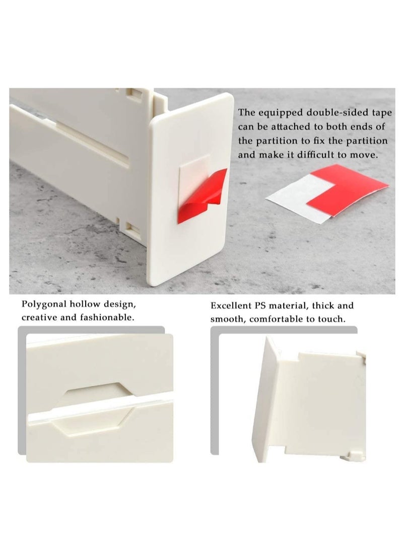 TYCOM Plastic Drawer Dividers 2 Pcs Dresser Kitchen Office Drawer Organizer Accessories Underwear Tools Utensil Plastic Storage (White)  - Image 2
