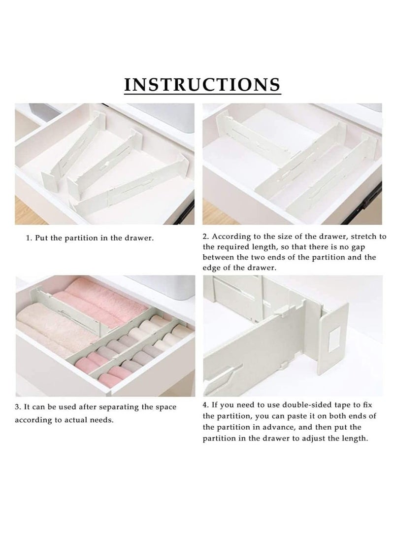 TYCOM Plastic Drawer Dividers 2 Pcs Dresser Kitchen Office Drawer Organizer Accessories Underwear Tools Utensil Plastic Storage (White)  - Image 3