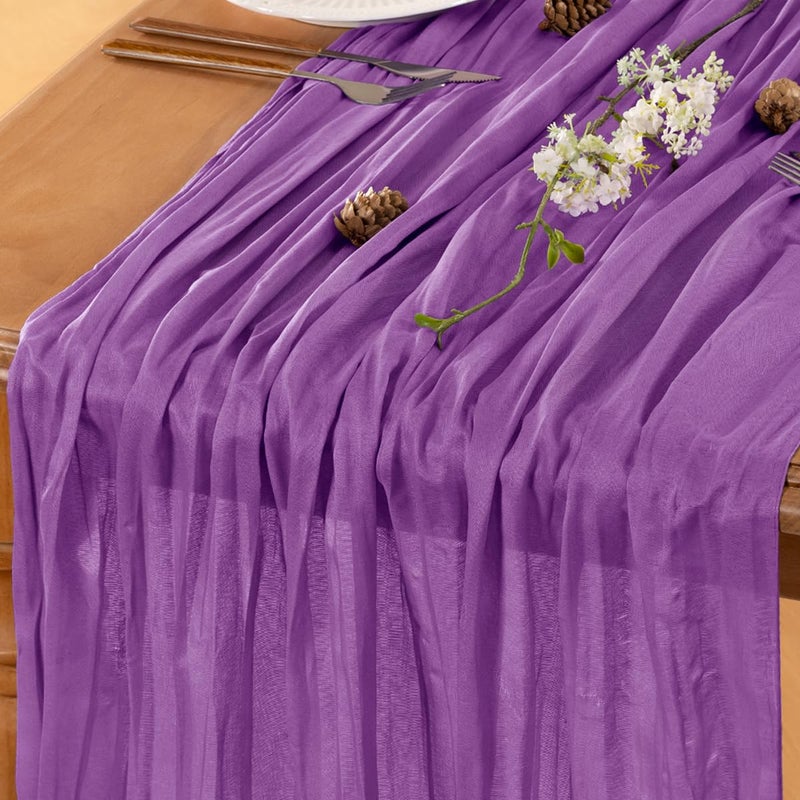 LINXTAR Purple Table Runner Cheesecloth Table Runner 10FT Farmhouse Table Runners 120 Inches Spring Table Decor Dining Room Centerpiece for Wedding Boho Baby Shower Birthday - Image 1