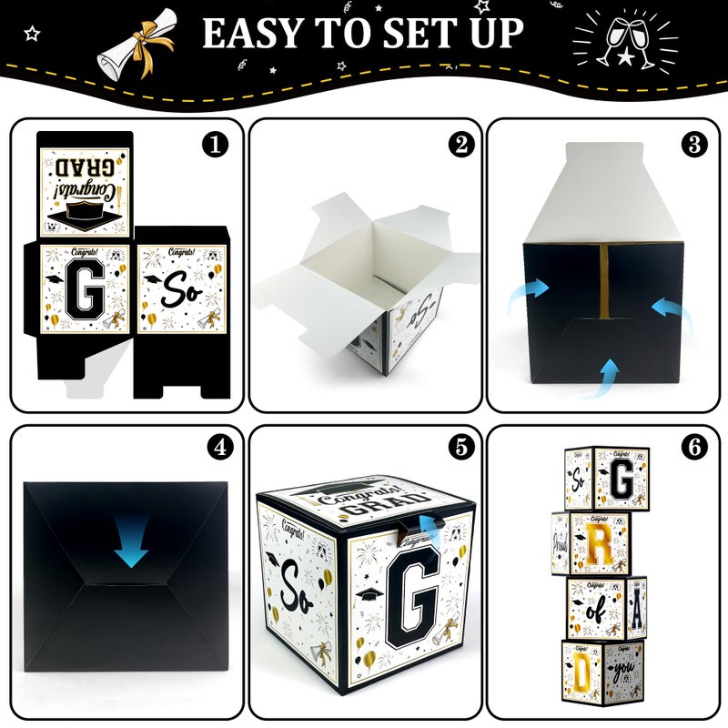 OHOME 8 Pack Graduation Decorations 2026 - Black Gold Balloon Boxes for Class of 2026 Party Favors Supplies - Graduation Party Decorations 2026 Yard Signs Banner Backdrop Decor (Black) - Image 3