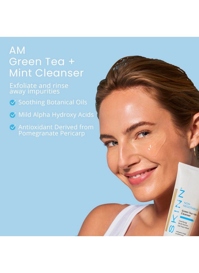 Skinn - SKINN Day & Night Face Wash for Women & Men - Refreshing Green Tea & Mint Infusion, Nourishing Olive & Enzyme Formula - Complete AM/PM Cleanser Set for Hydrated - Image 1