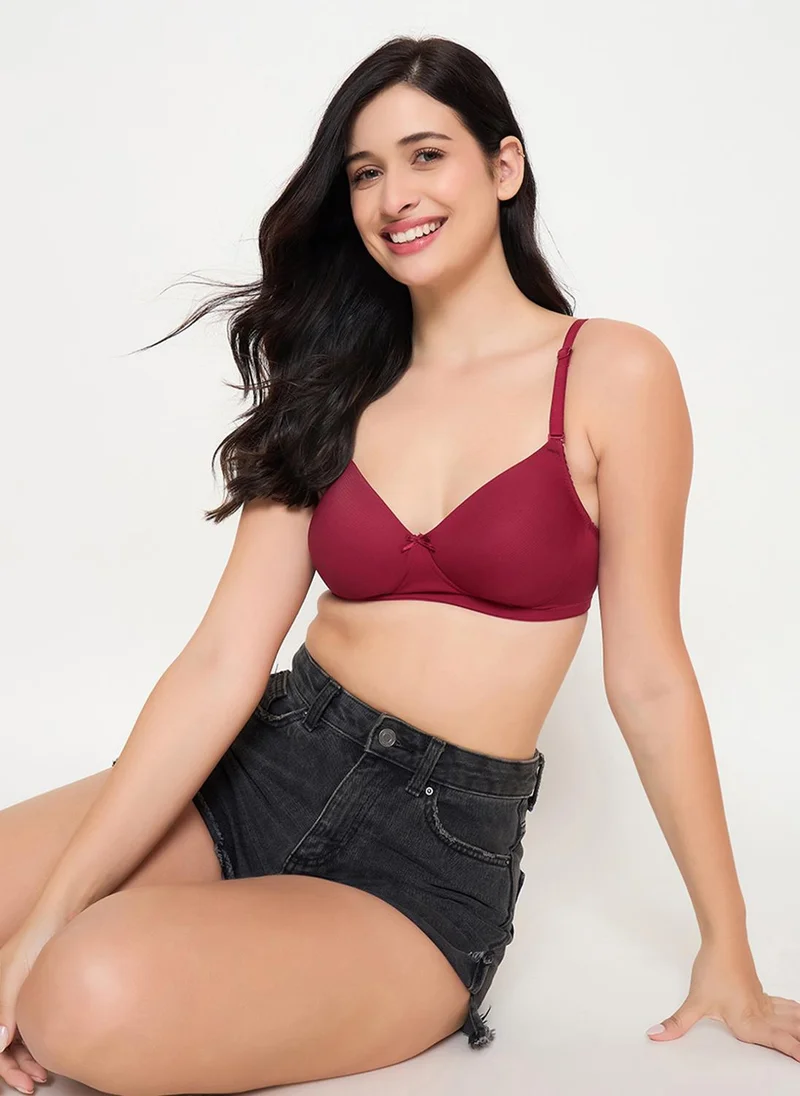 كلوفيا Clovia Padded Non-Wired Full Coverage Self Striped Multiway T-shirt Bra in Maroon