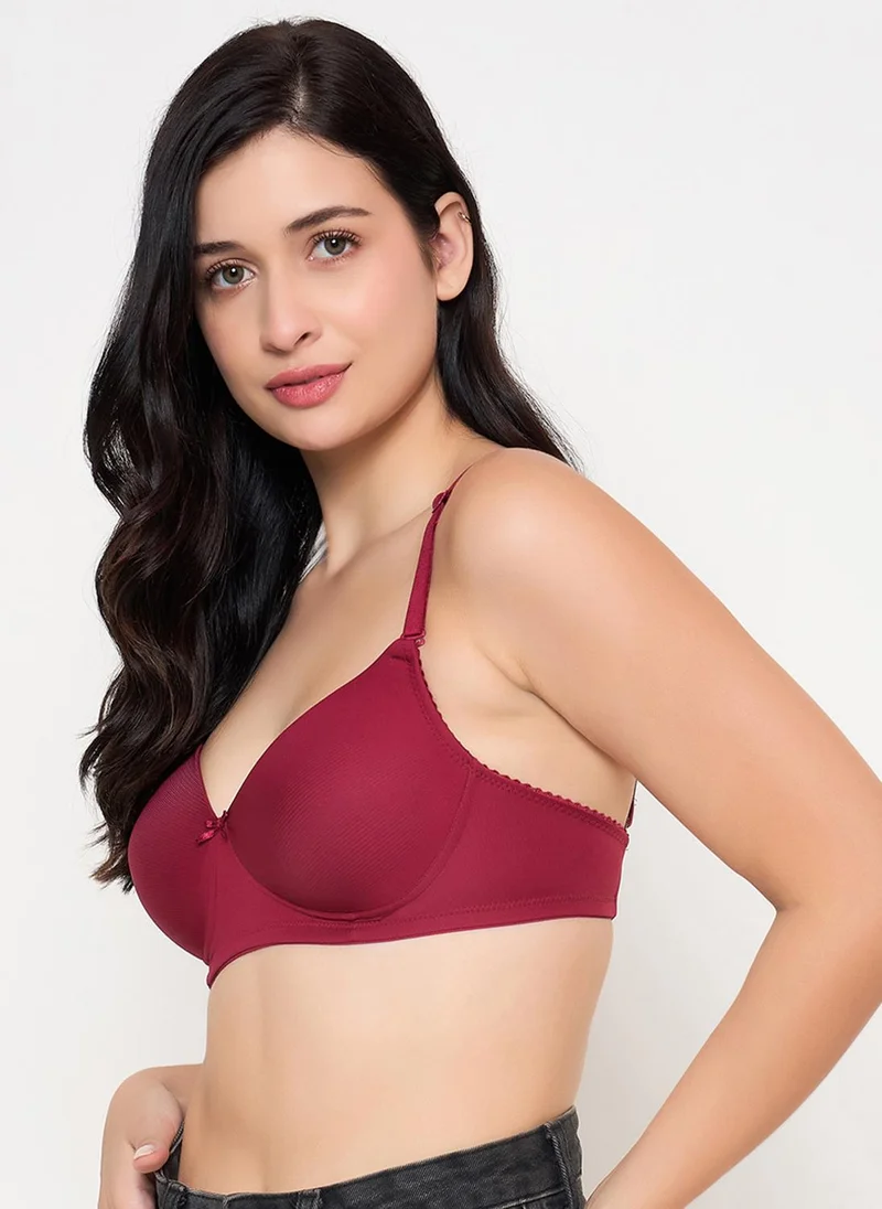 Clovia Clovia Padded Non-Wired Full Coverage Self Striped Multiway T-shirt Bra in Maroon