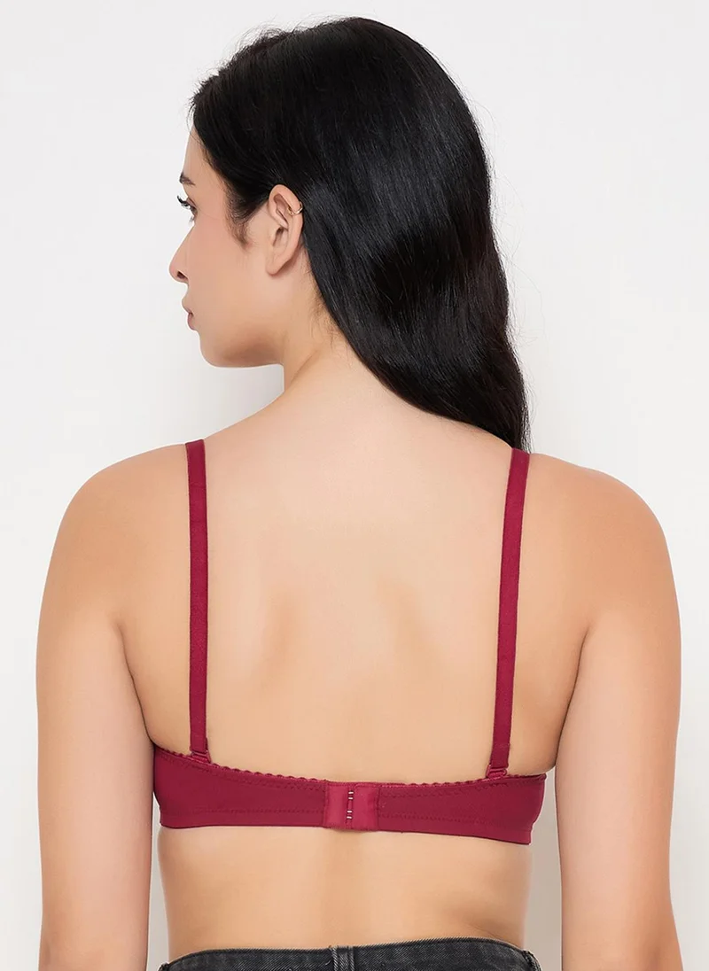 Clovia Clovia Padded Non-Wired Full Coverage Self Striped Multiway T-shirt Bra in Maroon