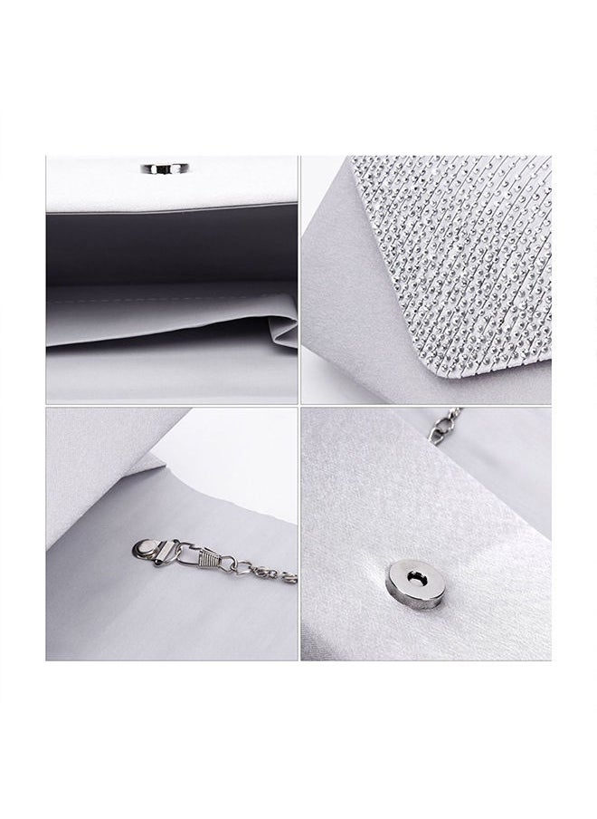 NIBEMINENT - Satin Bridal Diamante Clutch Bag White - Image 1