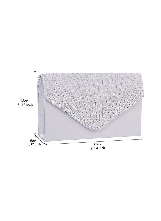 NIBEMINENT - Satin Bridal Diamante Clutch Bag White - Image 1