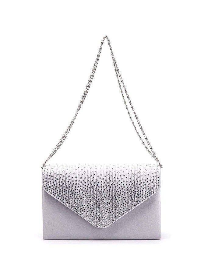 NIBEMINENT - Satin Bridal Diamante Clutch Bag White - Image 1