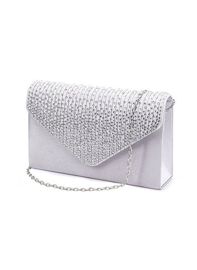 NIBEMINENT - Satin Bridal Diamante Clutch Bag White - Image 1