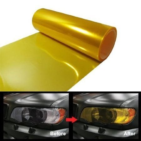 KOMAS 12” X 48” Tint Vinyl Film Sticker Sheet Roll for Car Headlight, Tail Lights, Fog Lights with Squeegee + Cutter (Glossy Yellow) - Image 2