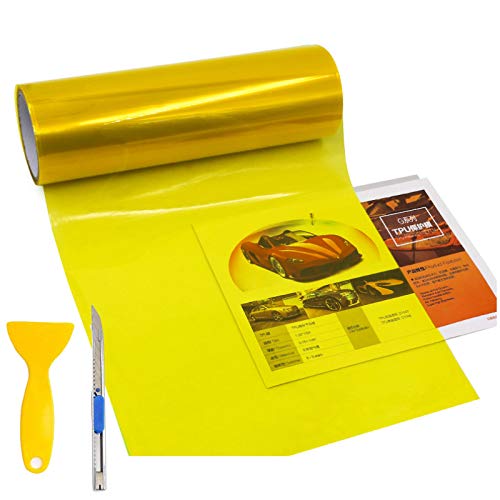 KOMAS 12” X 48” Tint Vinyl Film Sticker Sheet Roll for Car Headlight, Tail Lights, Fog Lights with Squeegee + Cutter (Glossy Yellow) - Image 1