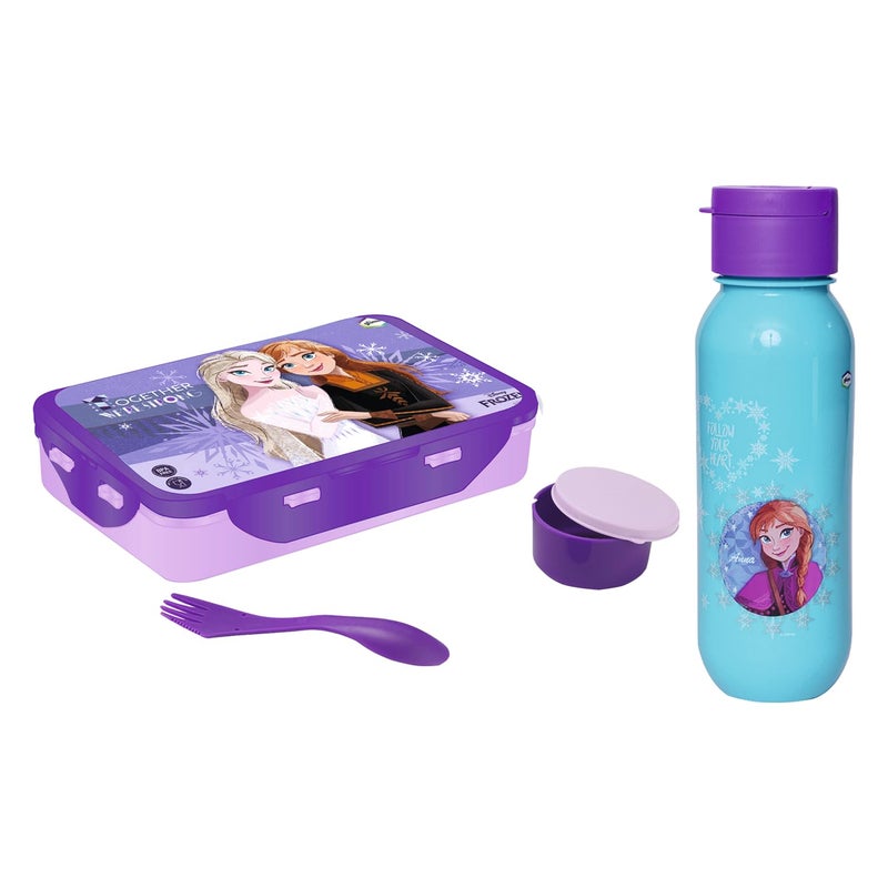 Gluman School Lunch Box Water Bottle Combo for Kids Disney Frozen Character Printed Steel Insulated Snack Pack Lunch Box 700 ml with Claro Mini Water Bottle 500 ml for Girls - Image 1