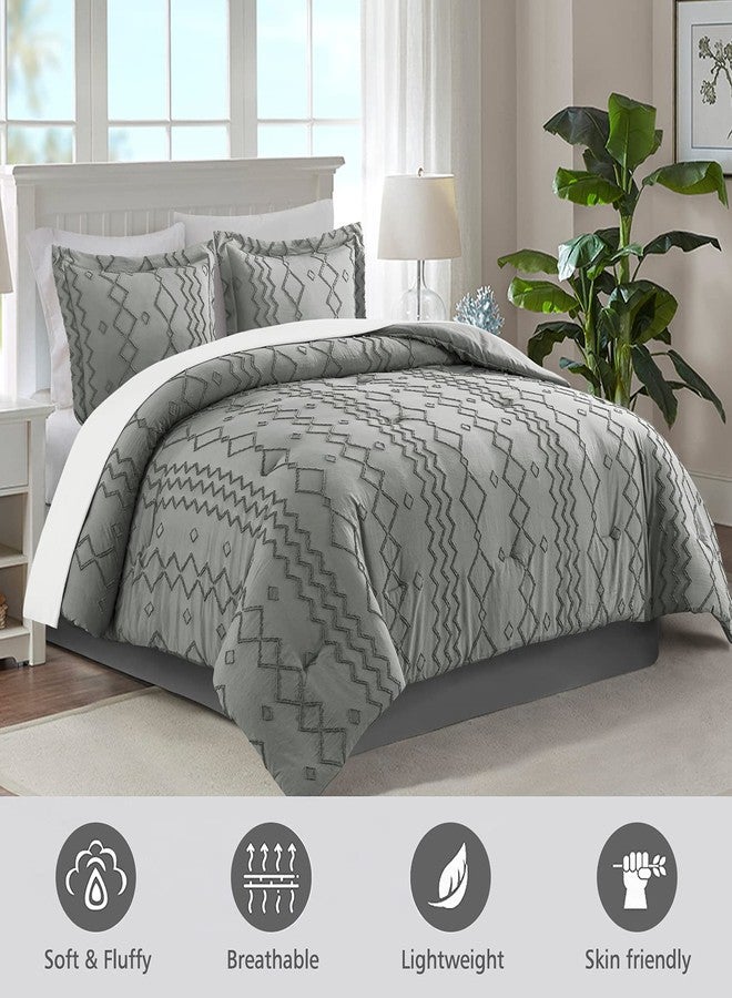 JML طقم لحاف كوين من JML، 3 قطع طقم لحاف مع 2 غطاء وسادة، طقم لحاف هندسي مزخرف بتصميم شابي شيك لجميع الفصول، رمادي داكن - Image 2