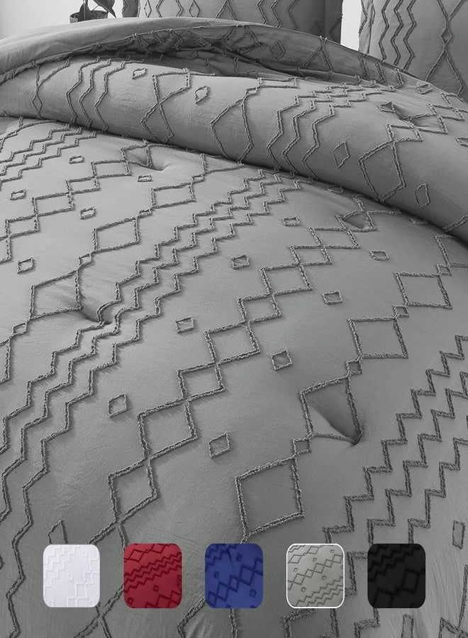 JML طقم لحاف كوين من JML، 3 قطع طقم لحاف مع 2 غطاء وسادة، طقم لحاف هندسي مزخرف بتصميم شابي شيك لجميع الفصول، رمادي داكن - Image 3