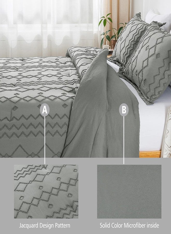 JML طقم لحاف كوين من JML، 3 قطع طقم لحاف مع 2 غطاء وسادة، طقم لحاف هندسي مزخرف بتصميم شابي شيك لجميع الفصول، رمادي داكن - Image 4