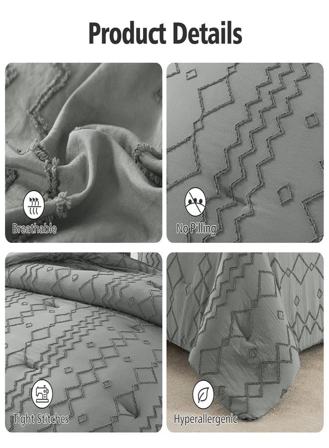 JML طقم لحاف كوين من JML، 3 قطع طقم لحاف مع 2 غطاء وسادة، طقم لحاف هندسي مزخرف بتصميم شابي شيك لجميع الفصول، رمادي داكن - Image 5