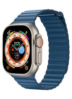 FITIT FITIT Leather Link Band Compatible with Apple Watch Band 44mm/45mm iWatch Series 9 and below, Latest Magnetic Stainless Steel Adjustable Wrist Replacement, 44mm/45mm, Blue  - Image 1