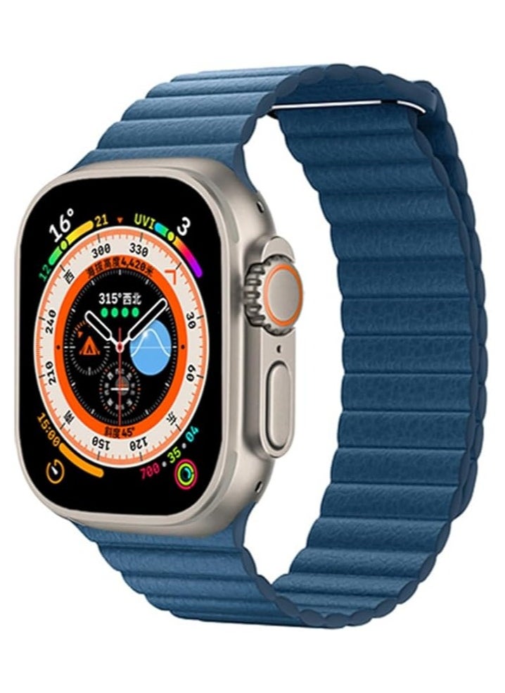 FITIT FITIT Leather Link Band Compatible with Apple Watch Band 44mm/45mm iWatch Series 9 and below, Latest Magnetic Stainless Steel Adjustable Wrist Replacement, 44mm/45mm, Blue  - Image 1