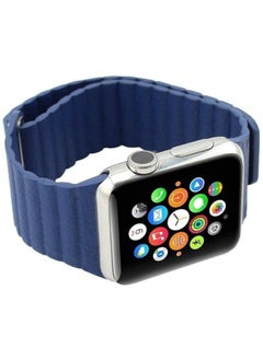 FITIT FITIT Leather Link Band Compatible with Apple Watch Band 44mm/45mm iWatch Series 9 and below, Latest Magnetic Stainless Steel Adjustable Wrist Replacement, 44mm/45mm, Blue  - Image 2