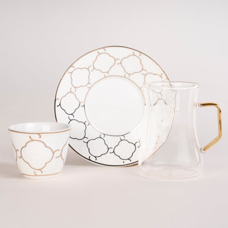 دلتي طقم فناجين قهوة وأكواب شاي بورسلان لون ذهبي وأبيض 18 قطعة - Image 2