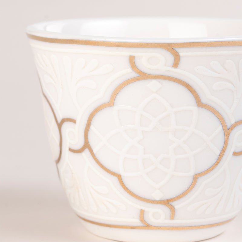 دلتي طقم فناجين قهوة وأكواب شاي بورسلان لون ذهبي وأبيض 18 قطعة - Image 4